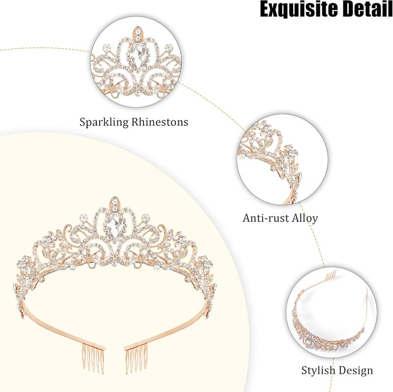 TAROSE Crowns for Women, Queen Crystal Gold Silver Tiaras with White Rhinestone and Combs, Goddess Crown for Wedding Bride Birthday Princess Bridal Shower Hair Accessories for Women - Image 4